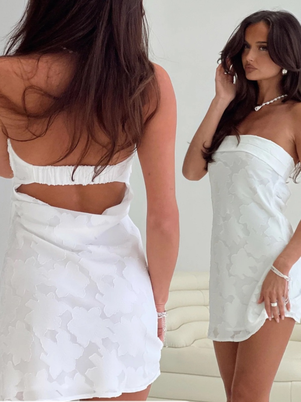Princess Polly Phillipa Mini Dress Strapless in White Floral | 6